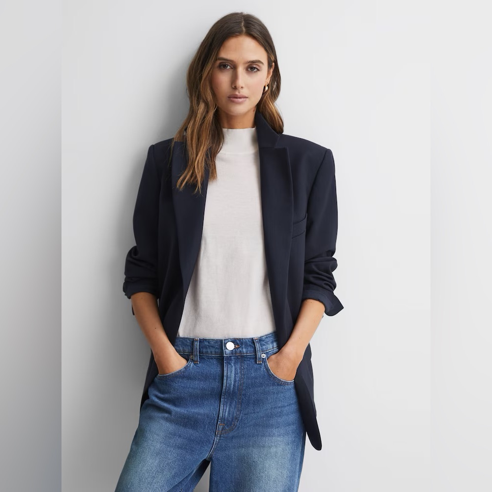 Reiss Oversized Single Breasted Blazer in Navy
